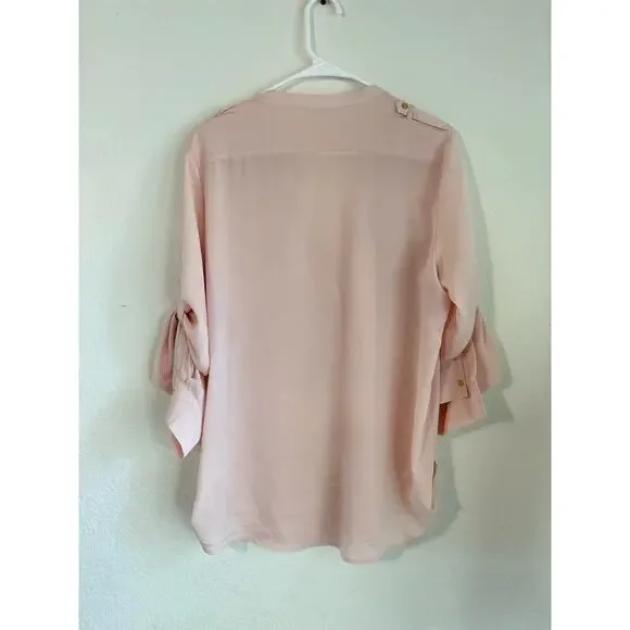 Calvin Klein Zip Pocket Utility Blouse Top Blush Pink Work Business Size Large - Picture 3 of 10